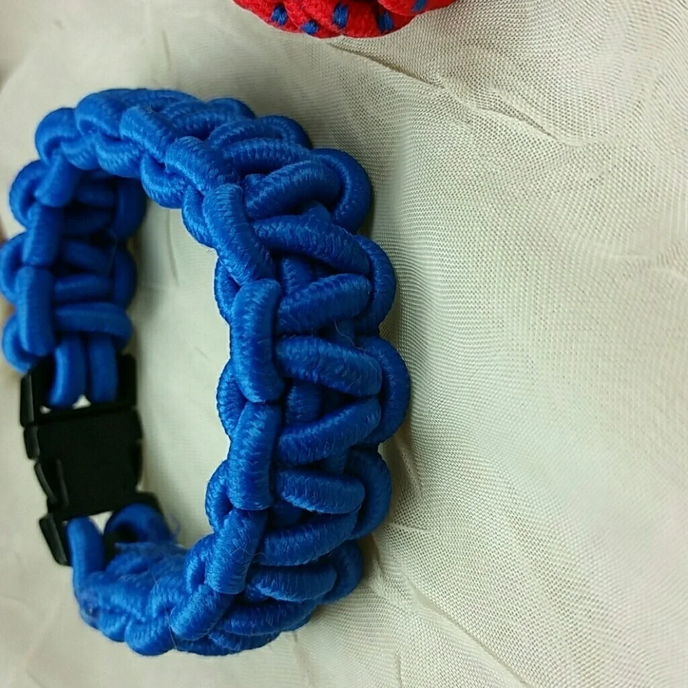 Set of 3 Paracord Survival Bracelets Red Blue Yellow Woven Frndshp Camping Gear